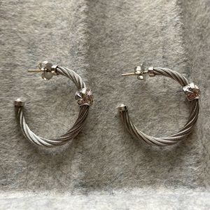 Charriol 18K wt gold diamond steel cable earrings